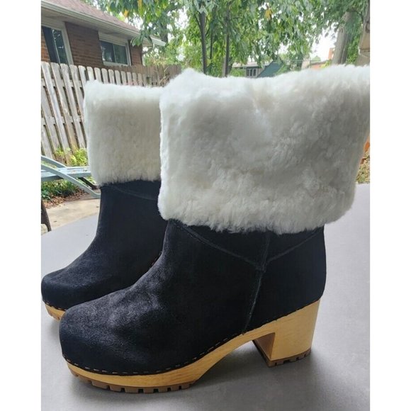 Mia Clogs Suede Ankle Boots Sheepskin Wood Size 9 Jildie - Picture 14 of 16